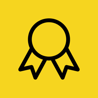 Award ribbon icon on yellow background.