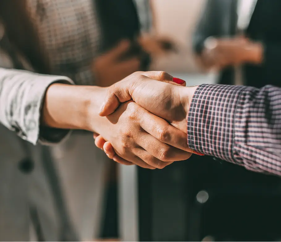 Two people shaking hands in agreement.